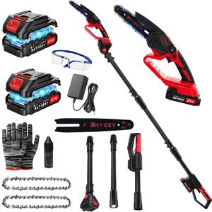 Cordless Pole Saw for Tree Trimming, 2-in-1 Electric Pole Saw & Mini Chainsaw Kit with 2x 21V Batteries, Long Reach for High Branches (DZJ3024)