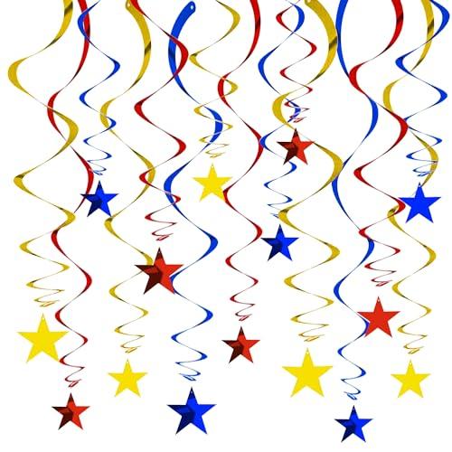 BEISHIDA Red Blue Gold Star Hanging Swirl Decorations, Birthday Hanging Party Supplies for Graduation Wedding Baby Shower Birthday Decorations,Pack of 15
