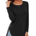 Herou Women Long Sleeve Shirts for Women Petite Cute Crew Neck Soft Side Slit Shirts Black X-Large
