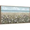 XLSJERST Extra Large Framed Wall Art for Living Room Decor - Farmhouse Boho Beach Coastal Vintage Floral Ocean Wall Picture Flowers Sea Canvas Print Artwork for Home Bedroom Office