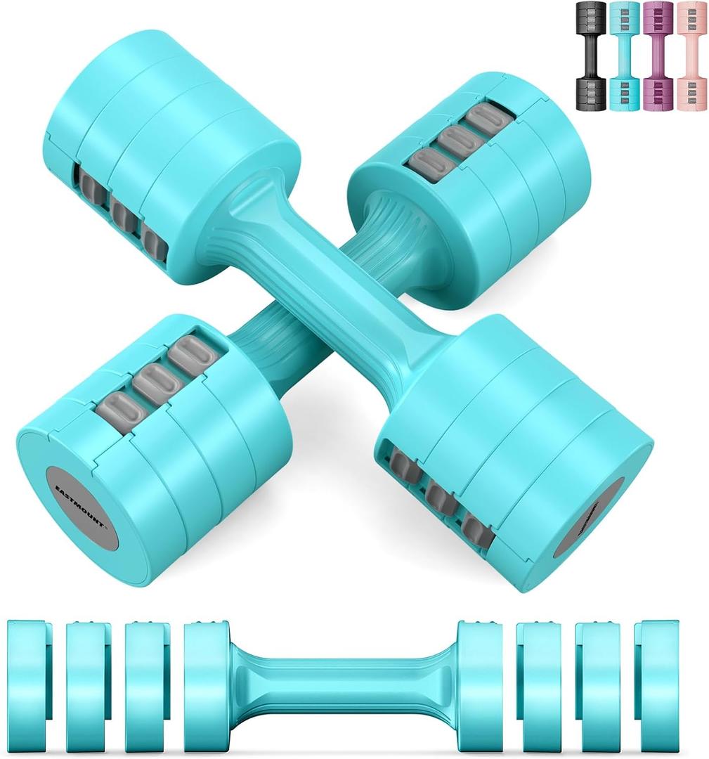 EAST MOUNT Adjustable Dumbbells 5 lb Dumbbells Set of 2 / Pair 10 lb Total Free Weights 6 in 1 Women Hand Weights for Home,Office,Gym Exercise Training 2lb 3lb 4lb 5lb Fast Adjust (Blue)