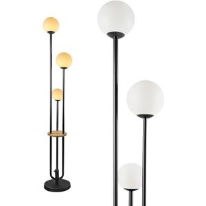 Lightdot LED Floor Lamp Dimmable Globe Floor Lamps with Shelf Mid Century Modern Black Standing Lamp Candle Holder Style Soft Eye-Caring for Bedroom Living Room/Bedroom/Sofa Beside/Corner Decor