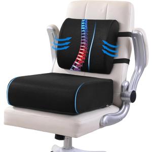 MABOZOO Extra Thick Seat Cushion and Lumbar Support Pillow, 6 Inch Car Booster Seat Cushions Back Support Pillows to Raise Seat Height for Reduce Discomfort, Sitting and Back Pillow for Office Chair