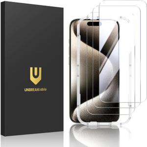UNBREAKcable 3-Pack Screen Protector for iPhone 15 Pro, Double Shatterproof Tempered Glass [Easy Installation Frame] [9H Hardness] [99.99% HD Clear] [Case Friendly] for iPhone 6.1 inch