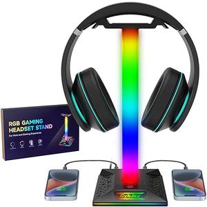 Gaming Headphone Stand PC Accessories - RGB Headset Stand with 2 USB and 1 Type-C Ports, LED Headphone Stand Gift for Boys Men, Computer Game Accessories for Desk