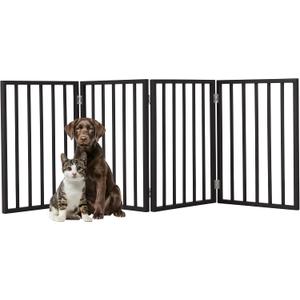 Pet Gate - 4-Panel Indoor Foldable Dog Fence for Stairs, Hallways, or Doorways - 72x24-Inch Wood Freestanding Dog Gates by PETMAKER (Black)