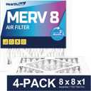 8×8×1 MERV 8 Furnace Air Filters - HVAC/Furnace AC Filter Replacement (Actual Size 7.75x7.75x0.75) - Pleated Dust Defense Air Conditioner Filters for Home Office (4 Pack)