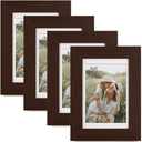 Momentworth 4x6 Picture Frame with Mat for 3.5x5, Walnut Wood Grain Dark Brown Gallery Wall Picture Frames for Tabletop or Wall Mounting(4 Pack, Walnut)