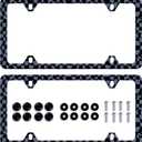 2pcs Blue and Black Checkerboard License Plate Frame Colorful Checkered License Plate Holders Stainless Steel Auto Accessory Bracket Holes Screws Universal Us Car License Plate Frames 6.2 x 12.2 Inch