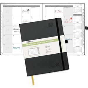 POPRUN Monthly Planner 2026-2027 (Large- 8.5" x 10.5" Soft Cover), 18-Month Calendar Book (Jul.2026-Dec.2027), Calendar Planner with Monthly Tabs & Pocket, 100 GSM Paper - Black