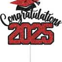 Graduation Cake Topper Class of 2025,Graduation Cake Topper Congratulations 2025 Cake Topper for Graduation Season Cake Arrangement Graduation Party Decorations(
Black and Red Glitter
)