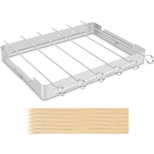 Unicook Upgraded Stainless Steel BBQ Shish Kabob Set, Large Foldable Grill Rack with 6pcs 13.5"L Barbecue Skewer, Keeps Kabobs from Sticking to the Grill Grate, 30pcs Bamboo Skewers as Bonus