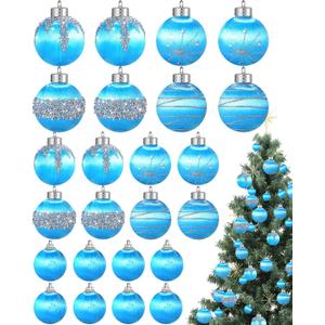 Poen 24 Pcs Christmas Balls Ornaments 3 Size Satin Silk Xmas Hanging Ball Decorations Luxury Shatterproof Christmas Tree Decor for Xmas Holiday Wedding Party Decoration(Teal)