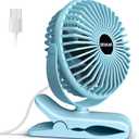 BESKAR Clip on Fan, Portable Small Desk Fans with Strong Airflow, 3 Speeds with Personal Fans Sturdy Clamp, Quiet Desk Fan & Clip Fan with USB Cord Powered - No Battery (Sky Blue)