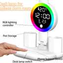 Led Desk Lamp, Desk Lamp with Usb Charging Port, Dimmable 3 Colorful Lights, Adjustable Folding with Clock Date, Pen & Phone Holder, Temperature, Home Office Bedroom Reading Study Work (White)