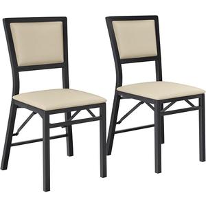 VECELO Folding Dining Chairs Set of 2, Metal Padded Foldable Seating with Comfortable Faux Leather, Space-Saving Portable Guest Seats for Kitchen & Office, No Assembly, Creamy Beige