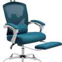 Simple Deluxe Home Office Desk Chair with Footrest, High-Back Mesh Rolling Swivel Reclining Chairs with Wheels, Comfortable Headrest, Lumbar Support, Comfy Arms (Blue)