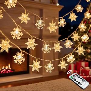 Snowflake Lights, 20 FT 40 LED Battery Operated Christmas Lights with Remote, 8 Modes Timer Waterproof Fairy String Lights Indoor Outdoor Bedroom Room Patio Garden Xmas Tree Decorations (Warm White)