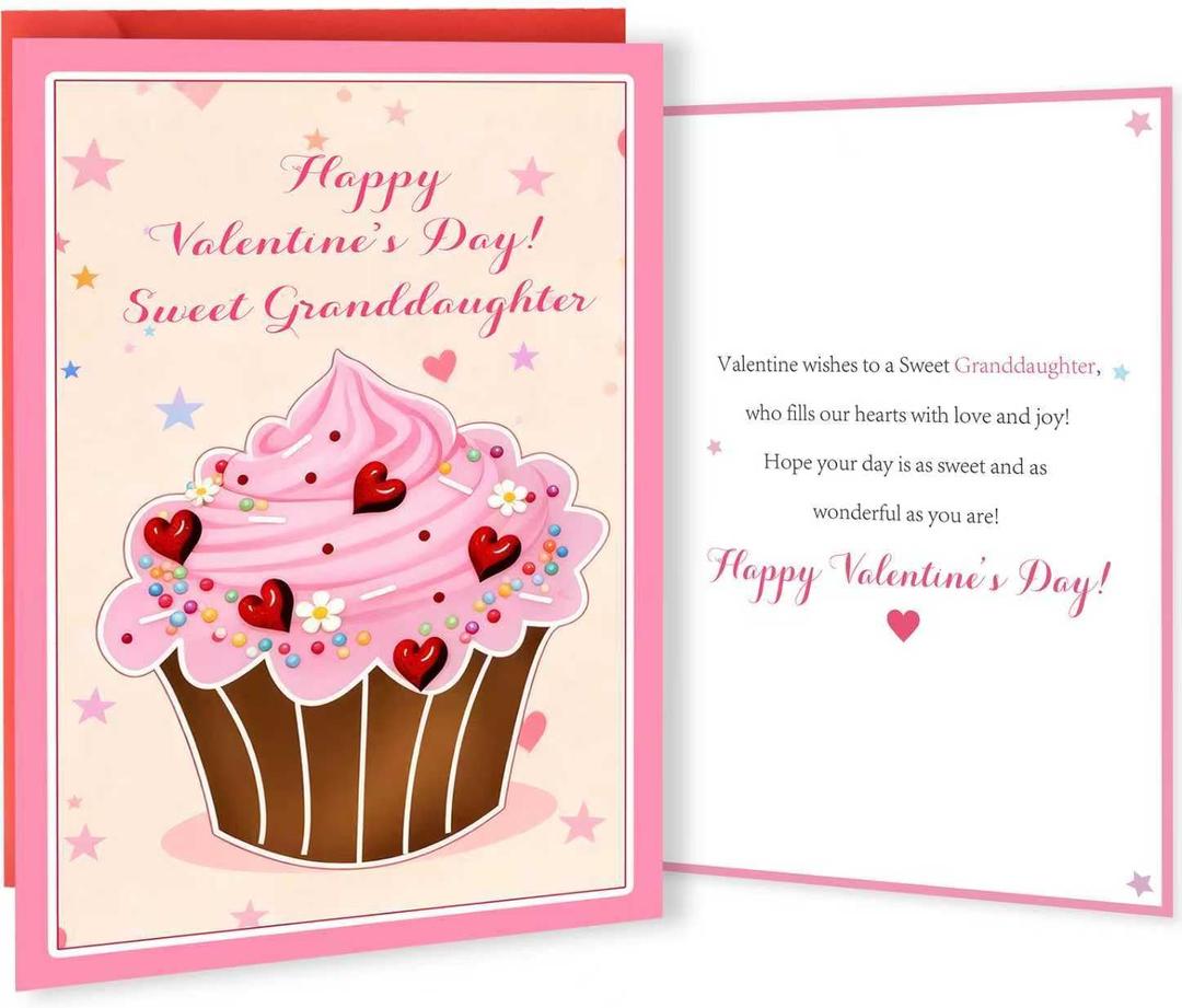 4 x OJsensai Cute Cake Valentines Day Card Gifts for GranddaughterSweet Valentines Day Gifts for Her Girl Kids from Grandma Grandpa Grandparents