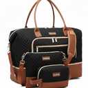 CLOKARS Weekender Bags for Women, Travel Duffle Bag Carry On Overnight Bag with Cosmetics Bag and Crossbody Purse for Gym Hospital, Gifts for Women, Black Brown