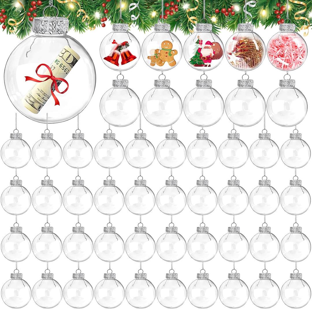 50 Pcs Hanging Clear Plastic Fillable Ornaments Balls,2.36 Inch DIY Ornaments Round Balls,Christmas Balls for DIY Craft Projects,Christmas,Wedding,Party,Home Decor