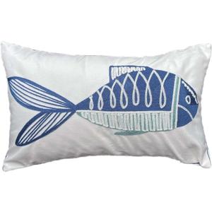 Embroidered Navy Fish Decor Pillow Cover,12X20 inches Decorative Canvas Pillow Cover with Nautical Navy Fish Pattern