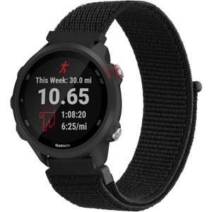 Meliya for Garmin Forerunner 165/245/55 Band, 20mm Nylon Replacement Band for Forerunner 55/158/165/245/645/Galaxy Watch 6/5/4/Vivoactive 3/5/Venu Sq Music (Black)
