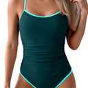 Eomenie Women's One Piece Swimsuit Tummy Control Slimming Bathing Suit Color Block Spaghetti Strap 1 Piece Swim Suit Swimwear, S