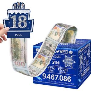 18 Happy Birthday Money Box for Cash Gift, 18th Birthday Decorations for Boys and Girls, Gifts for 18 Year Old Boy, Boy Gift Ideas, Cool Things for Teen -Blue with 100PCS Bags