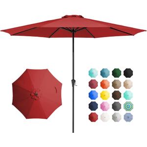 JEAREY 11' Patio Umbrellas Outdoor Table Market Umbrella w/Crank, 8 Sturdy Ribs, UV Protection Windproof for Garden, Deck, Backyard, Pool(Red)