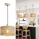 Hand-Woven Rattan Pendant Light, 11.8" Bohemian 1-Light Natural Wicker Hanging Lighting Fixture Ceiling Farmhouse Basket Hanging Lamp Chandelier for Kitchen Island, Living Dining Room