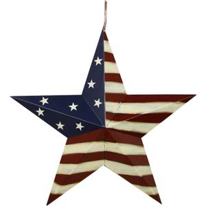 Patriotic Metal Barn Star Wall Decor, 22inch Hanging USA Flag Metal Stars Ornament Indoor Outdoor Americana Star Decor for Door Porch July 4th Memorial Day Labor Day Decoration