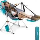 KingCamp Hammock Chair with Footrest Heavy Duty Swinging Rocking Camping Chairs for Adults up to 400lbs, Folding Portable Oversized Rocker with Cup Holder & Pillow for Outdoor Beach Lawn RV Sports