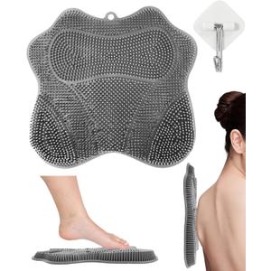Silicone Shower Foot Scrubber Mat, Exfoliating Foot Brush Pad with Suction Cups, Back Scrubber Wall Mounted