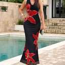 ZESICA Women's 2026 Summer Halter Neck Floral Print Maxi Dress Sleeveless Backless Wedding Guest Party Bodycon Long Dresses (M)