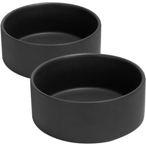 SPUNKYJUNKY 28.7OZ Ceramic Dog and Cat Bowl, Modern Cute Weighted Food Water Bowl for Replacement Black (2 Pack)