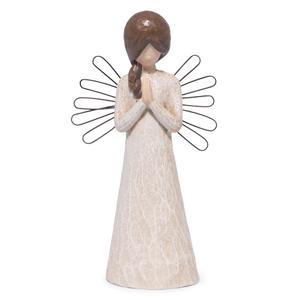 Hodao Praying Angel Figurine, 5.1in Hand-Painted Resin, Rustic Wood-Carved Look with Metal Wire Wings, Small Tabletop Decor for Home Indoor, Spiritual Figurines & Ornaments, Sympathy Gift