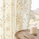 SEEKRIGHT Beige Lace Curtains 84 Inches Long Victorian Floral Sheer Curtains for Living Room Bedroom Decor Drapes Rod Pocket Light Filtering French Window Curtains 2 Panels Set for Dining Room, 52x84