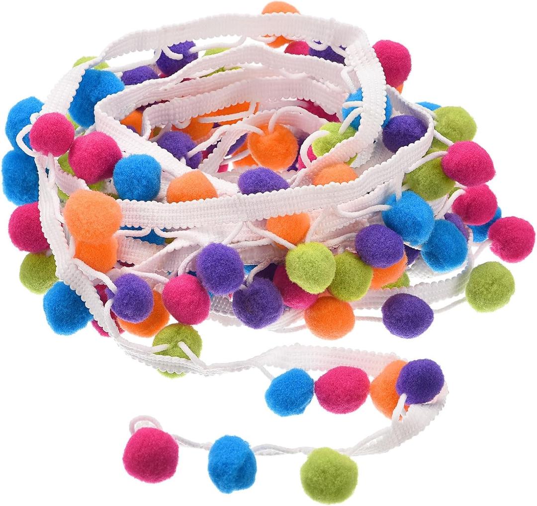 uxcell 5 Yards Pom Pom Ball Fringe Trim, Ribbon Sewing DIY Crafts Accessory for Home Curtain Clothes Pillow Decoration, Multicolor