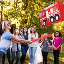 Fire Truck Piata with Hanging Loop Blindfold Bat and Confetti Filler for Kids Boys Firefighter Firetruck Theme Birthday Party Decorations Supplies, 16.14 x 8.9 x 3.15 Inches