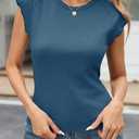 Tankaneo Womens Cap Sleeve Tops Crew Neck Ribbed Knit T Shirt Summer Casual Slim Fit Basic Tees Tshirt (Blue, M)