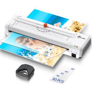 Buyounger Laminator Machine, A3 Laminator Machine with 30 Laminating Sheets, 13 Inch Laminating Machine with Built-in Paper Cutter & Corner Rounder, Thermal and Cold 11X17 for Home School Office (White)