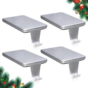 HMASYO Christmas Stocking Holders for Mantle Set of 4, Silver Heavy Duty Iron Stocking Hangers Base, Low Profile Weighted Stocking Holder Hooks for Fireplace Tabletop Shelf Christmas Decoration
