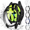 Tensea [5+5Pack for Samsung Galaxy Watch 6 Screen Protector Case 44mm Accessories, Hard PC Bumper/HD Anti-Fog Tempered Glass Protective Film, Face Cover Set, Galaxy Watch 6 Case for Women Men (Clear/Black/Black/Silver/Blue)