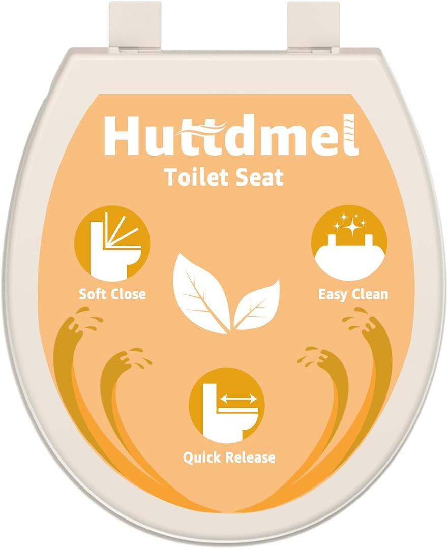 Toilet Seat Round 16.5 Inch with Quick Release-Quick Connect, Round Toilet Lid with Soft Close. PP Material Safe, Easy Clean and Install, Sturdy Accessories Never Loosen,2 Years Support, Almond