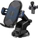 Wireless Car Charger,15W Qi Fast Charging Auto-Clamping Air Vent Windshield Dashboard Car Phone Mount,Long Arm Suction Cup Holder for iPhone Samsung LG (Black-2)