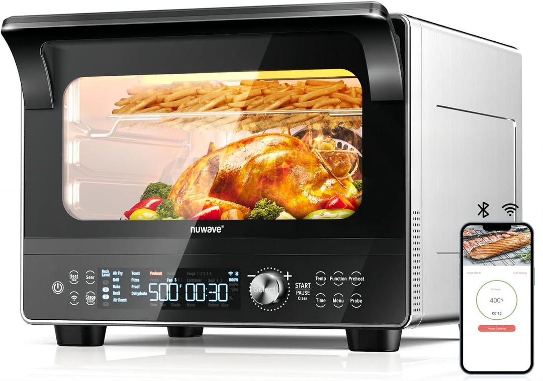 Nuwave TODD ENGLISH iQ360 Digital Smart Oven, 20-in-1 Convection Infrared Grill Griddle Combo, 34-Qt Mega Capacity, 1800 Watts, Adjustable Triple Surround Heat Zones, Smart Thermometer, WIFI Enabled (Black)