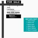 6FT Vinyl Black Real Estate Realtor For Sale Yard Sign Post 2-Pack, 72"x36"