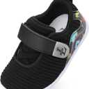 L-RUN Toddler Sneakers Boys Girls Lightweight Shoes Knit Kids Walking Shoes for Indoor Outdoor (Black)