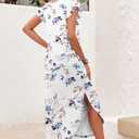 MISFAY Women's Summer Maxi Dress Ruffle Sleeve Long Beach Split Dresses with Pockets (XXL)